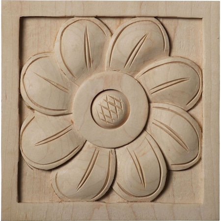 Ekena Millwork 5"W x 5"H x 1"P Large Sunflower Square Rosette, Maple ROS05X05SFMA